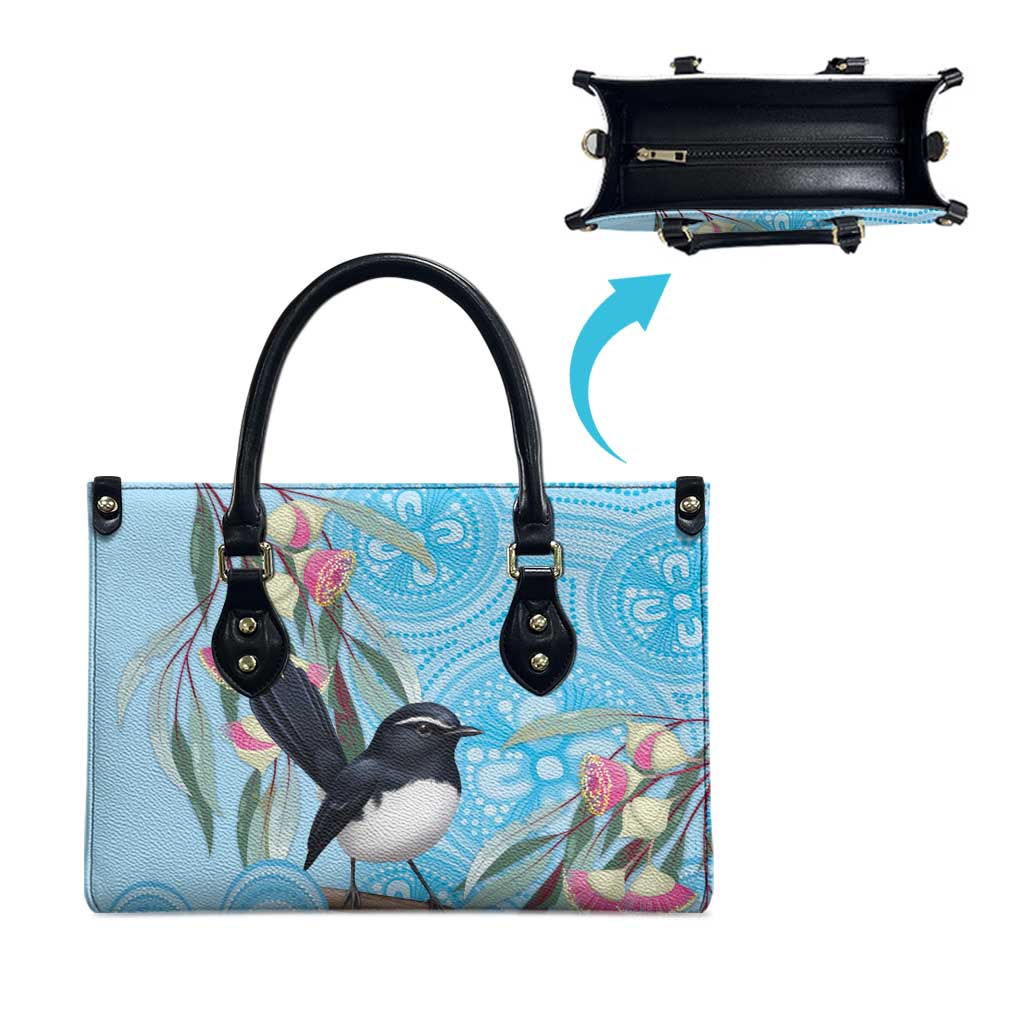Willie wagtail Australia Leather Bag Eucalyptus Blossoms Aboriginal Art - Aussie Hoodie