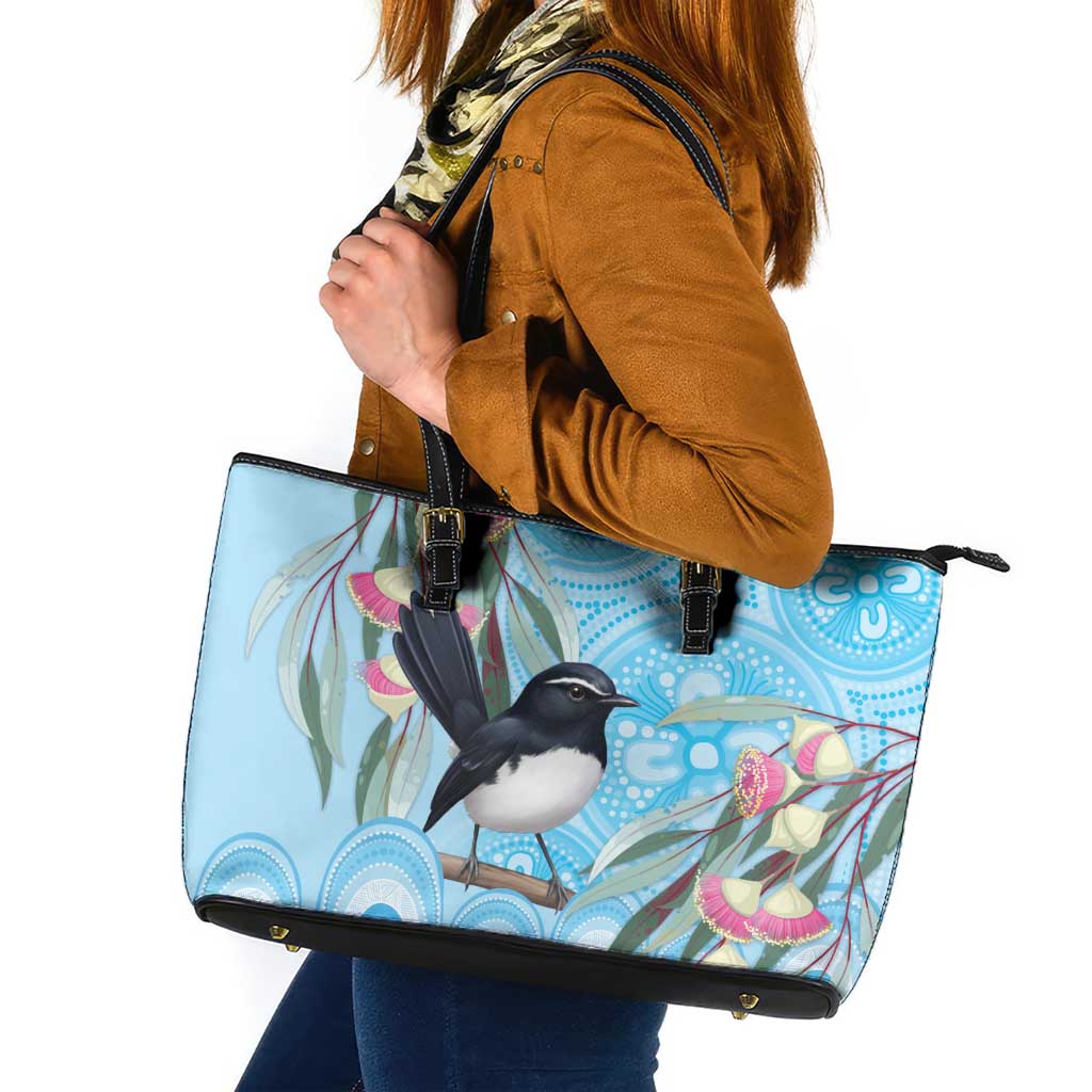 Willie wagtail Australia Leather Tote Bag Eucalyptus Blossoms Aboriginal Art - Aussie Hoodie