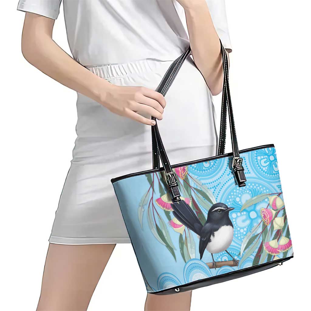 Willie wagtail Australia Leather Tote Bag Eucalyptus Blossoms Aboriginal Art - Aussie Hoodie