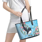 Willie wagtail Australia Leather Tote Bag Eucalyptus Blossoms Aboriginal Art - Aussie Hoodie