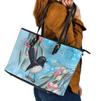 Willie wagtail Australia Leather Tote Bag Eucalyptus Blossoms Aboriginal Art - Aussie Hoodie