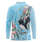 Willie wagtail Australia Long Sleeve Polo Shirt Eucalyptus Blossoms Aboriginal Art - Aussie Hoodie