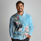 Willie wagtail Australia Long Sleeve Polo Shirt Eucalyptus Blossoms Aboriginal Art - Aussie Hoodie