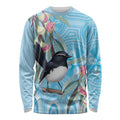 Willie wagtail Australia Long Sleeve Shirt Eucalyptus Blossoms Aboriginal Art - Aussie Hoodie