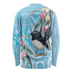 Willie wagtail Australia Long Sleeve Shirt Eucalyptus Blossoms Aboriginal Art - Aussie Hoodie