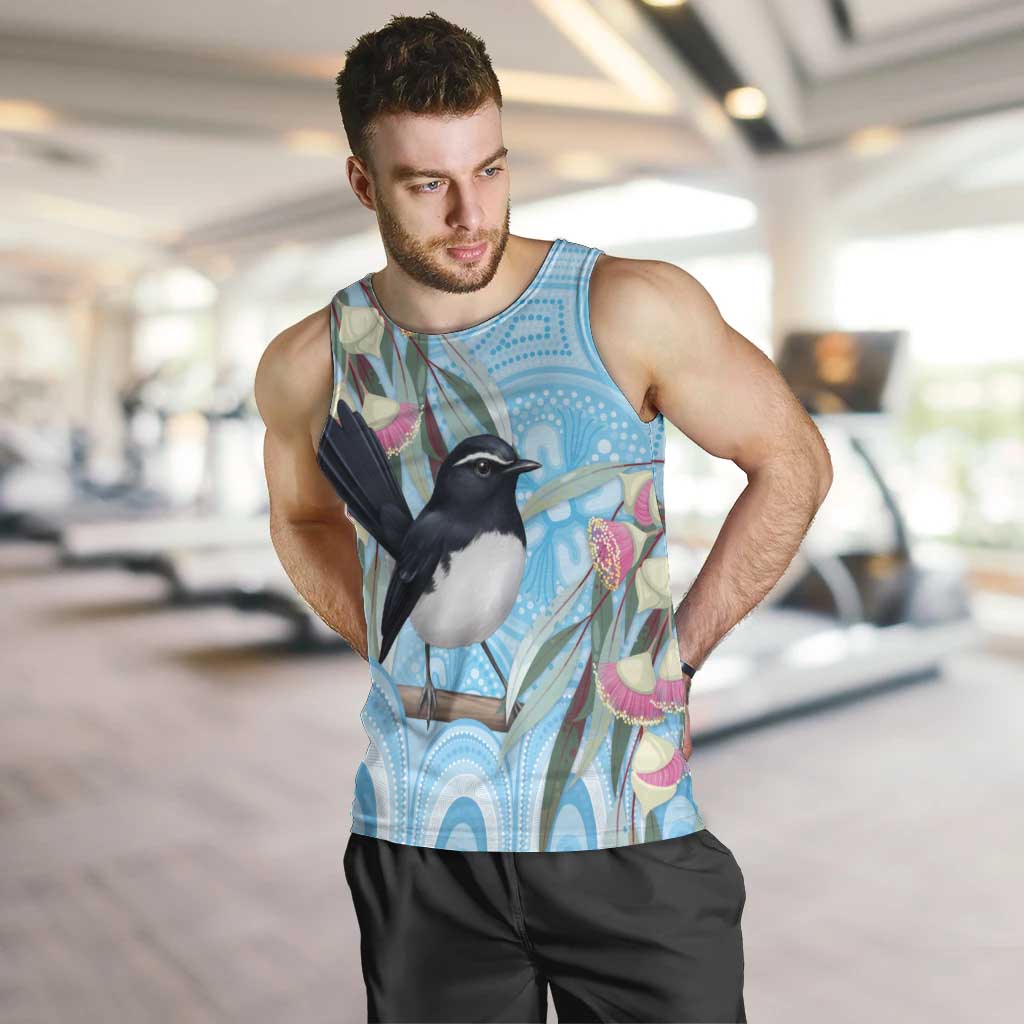 Willie wagtail Australia Men Tank Top Eucalyptus Blossoms Aboriginal Art - Aussie Hoodie