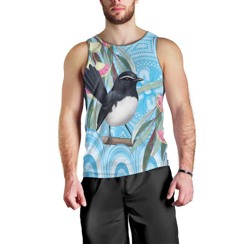 Willie wagtail Australia Men Tank Top Eucalyptus Blossoms Aboriginal Art - Aussie Hoodie