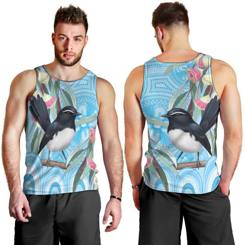 Willie wagtail Australia Men Tank Top Eucalyptus Blossoms Aboriginal Art - Aussie Hoodie