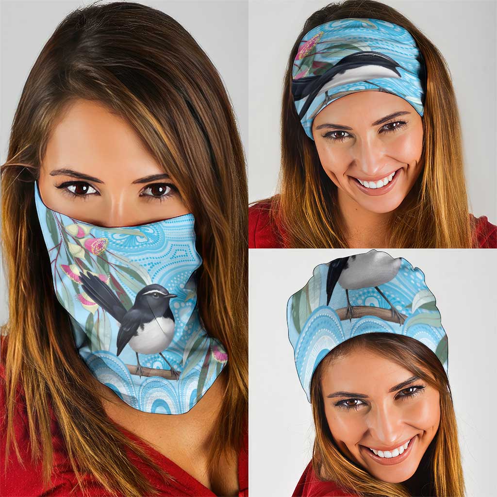 Willie wagtail Australia Neck Gaiter Eucalyptus Blossoms Aboriginal Art - Aussie Hoodie