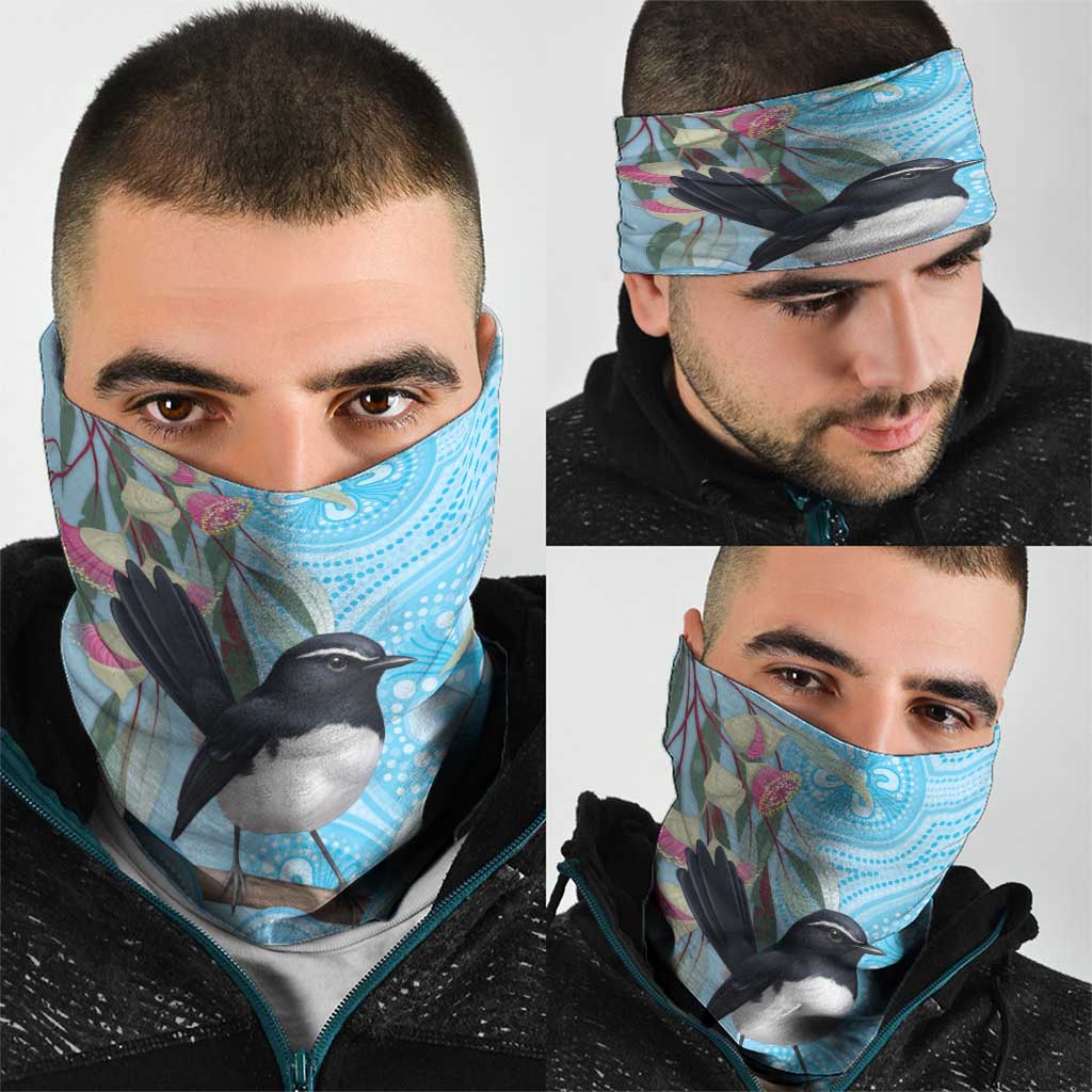 Willie wagtail Australia Neck Gaiter Eucalyptus Blossoms Aboriginal Art - Aussie Hoodie