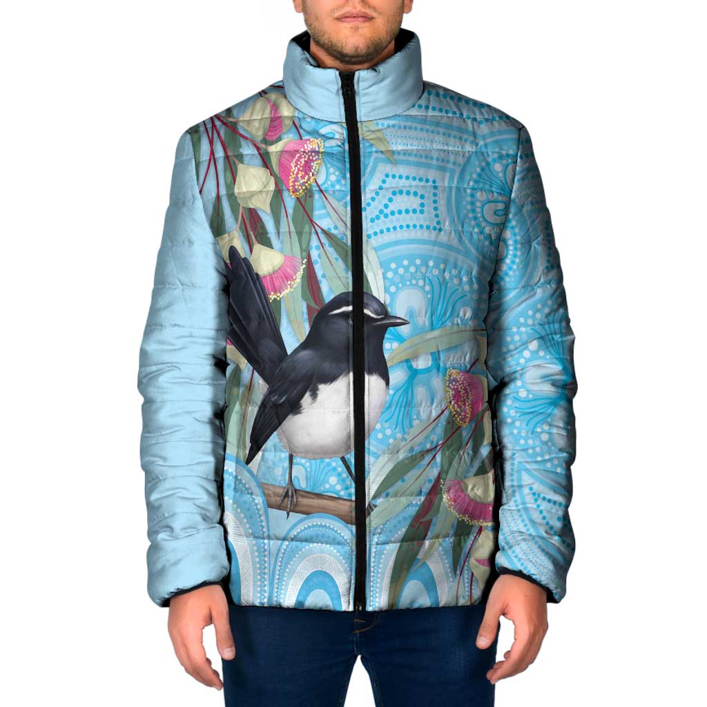 Willie wagtail Australia Padded Jacket Eucalyptus Blossoms Aboriginal Art - Aussie Hoodie