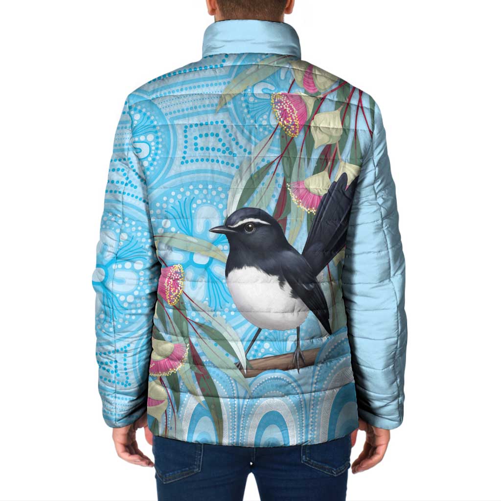 Willie wagtail Australia Padded Jacket Eucalyptus Blossoms Aboriginal Art - Aussie Hoodie