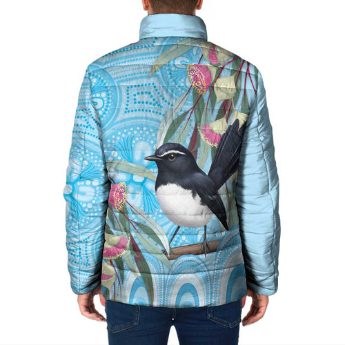 Willie wagtail Australia Padded Jacket Eucalyptus Blossoms Aboriginal Art - Aussie Hoodie