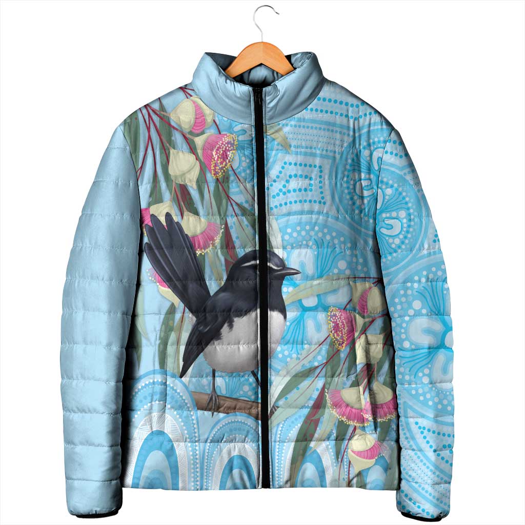 Willie wagtail Australia Padded Jacket Eucalyptus Blossoms Aboriginal Art - Aussie Hoodie