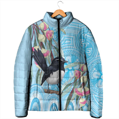 Willie wagtail Australia Padded Jacket Eucalyptus Blossoms Aboriginal Art - Aussie Hoodie