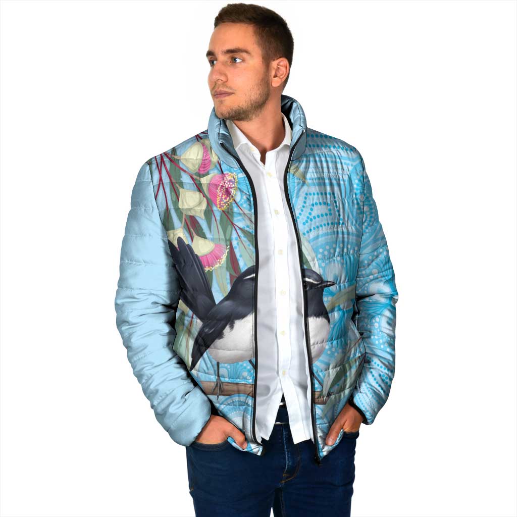 Willie wagtail Australia Padded Jacket Eucalyptus Blossoms Aboriginal Art - Aussie Hoodie