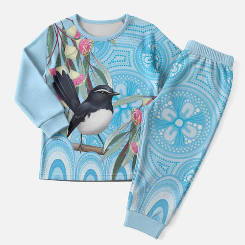 Willie wagtail Australia Christmas Pajama Set Eucalyptus Blossoms Aboriginal Art - Aussie Hoodie