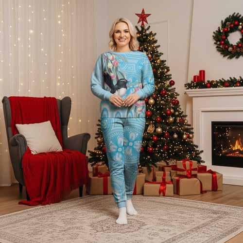 Willie wagtail Australia Christmas Pajama Set Eucalyptus Blossoms Aboriginal Art - Aussie Hoodie