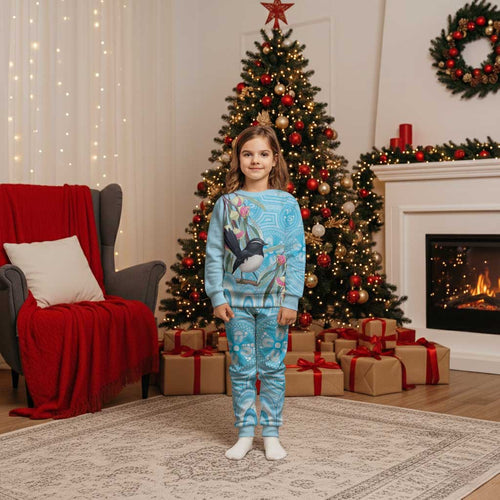 Willie wagtail Australia Christmas Pajama Set Eucalyptus Blossoms Aboriginal Art - Aussie Hoodie