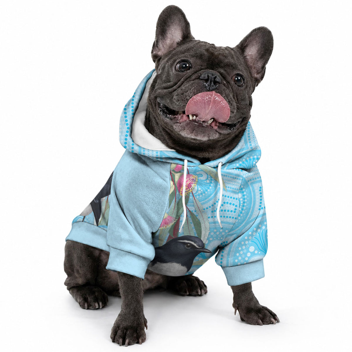 Willie wagtail Australia Pet Hoodie Eucalyptus Blossoms Aboriginal Art