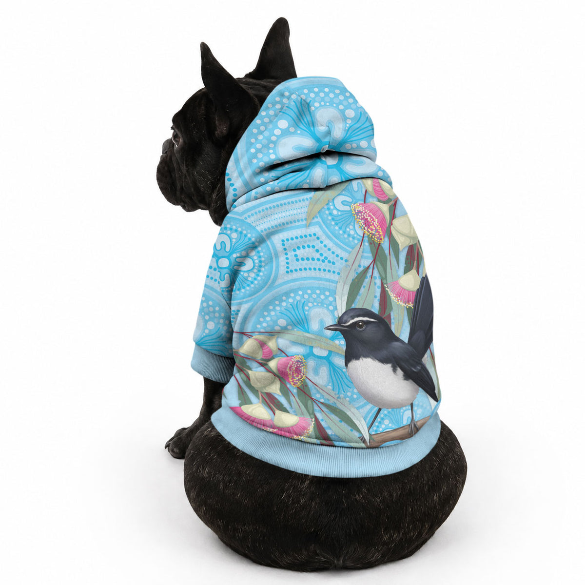 Willie wagtail Australia Pet Hoodie Eucalyptus Blossoms Aboriginal Art