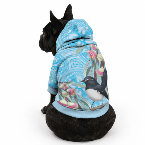 Willie wagtail Australia Pet Hoodie Eucalyptus Blossoms Aboriginal Art