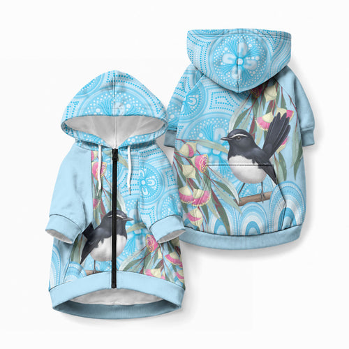 Willie wagtail Australia Pet Hoodie Eucalyptus Blossoms Aboriginal Art