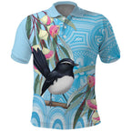 Willie wagtail Australia Polo Shirt Eucalyptus Blossoms Aboriginal Art - Aussie Hoodie