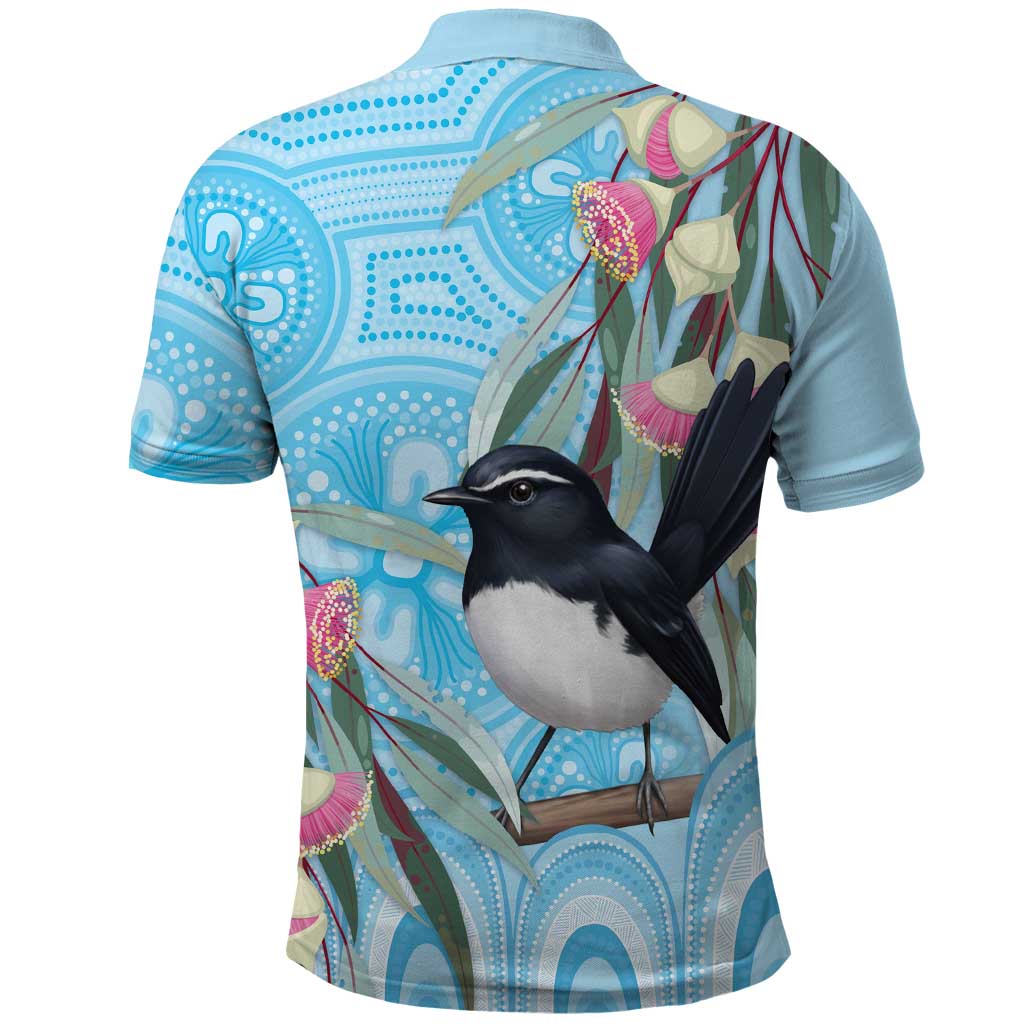 Willie wagtail Australia Polo Shirt Eucalyptus Blossoms Aboriginal Art - Aussie Hoodie