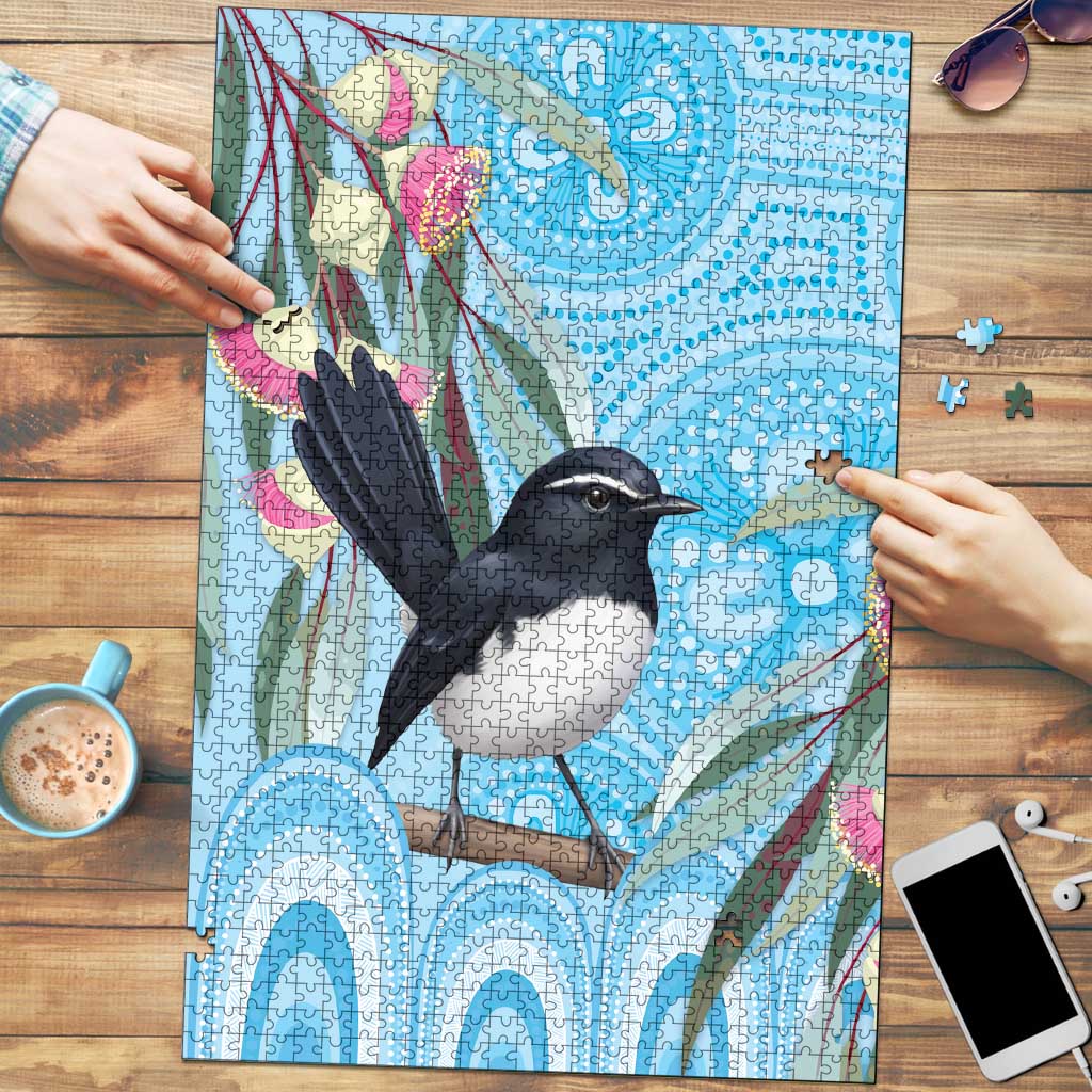 Willie wagtail Australia Puzzle Eucalyptus Blossoms Aboriginal Art - Aussie Hoodie