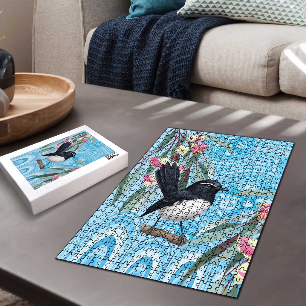 Willie wagtail Australia Puzzle Eucalyptus Blossoms Aboriginal Art - Aussie Hoodie