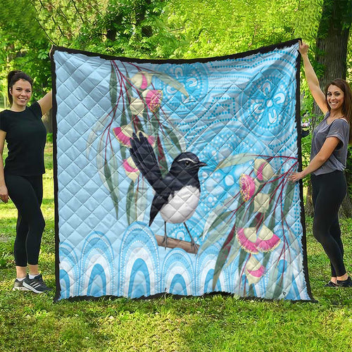 Willie wagtail Australia Quilt Eucalyptus Blossoms Aboriginal Art - Aussie Hoodie