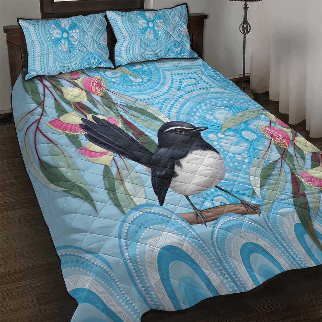 Willie wagtail Australia Quilt Bed Set Eucalyptus Blossoms Aboriginal Art - Aussie Hoodie