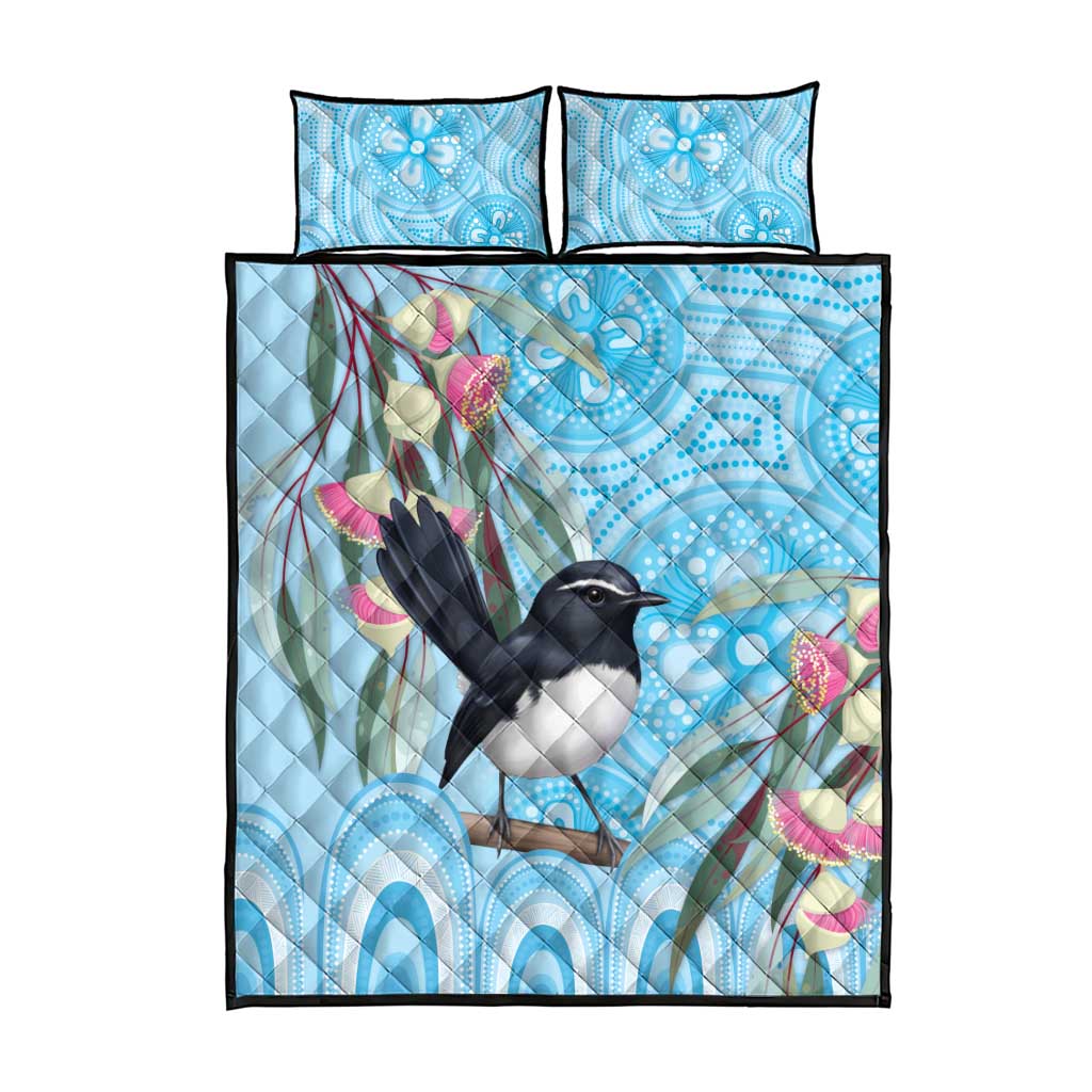 Willie wagtail Australia Quilt Bed Set Eucalyptus Blossoms Aboriginal Art - Aussie Hoodie