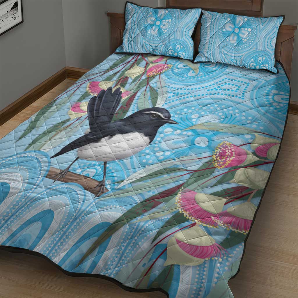 Willie wagtail Australia Quilt Bed Set Eucalyptus Blossoms Aboriginal Art - Aussie Hoodie