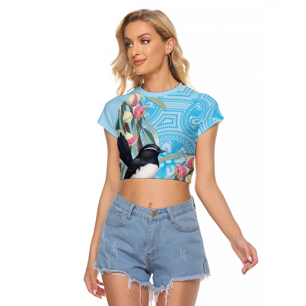 Willie wagtail Australia Raglan Cropped T Shirt Eucalyptus Blossoms Aboriginal Art - Aussie Hoodie
