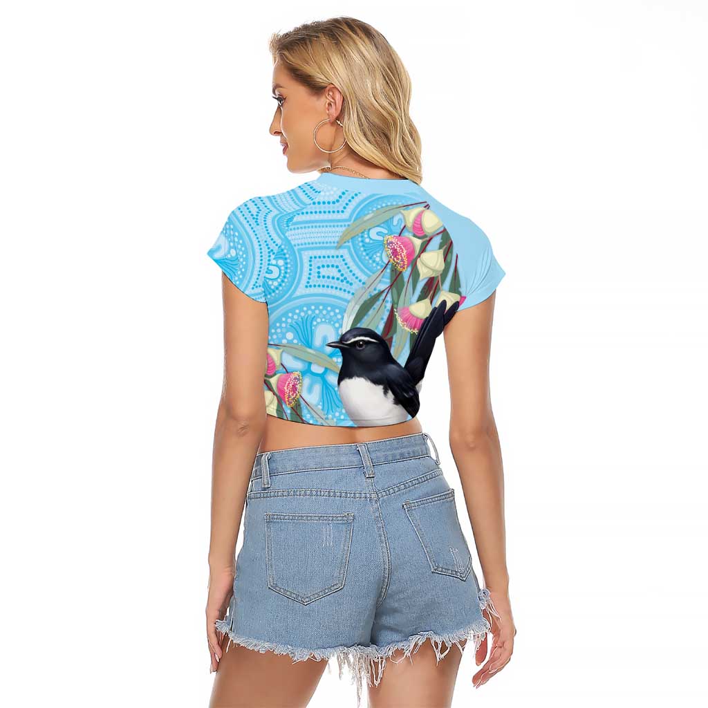 Willie wagtail Australia Raglan Cropped T Shirt Eucalyptus Blossoms Aboriginal Art - Aussie Hoodie