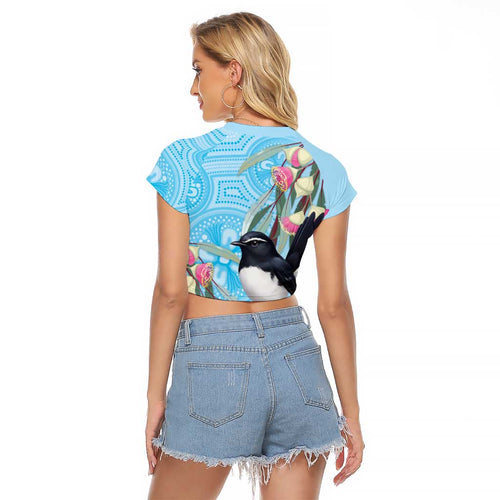 Willie wagtail Australia Raglan Cropped T Shirt Eucalyptus Blossoms Aboriginal Art - Aussie Hoodie