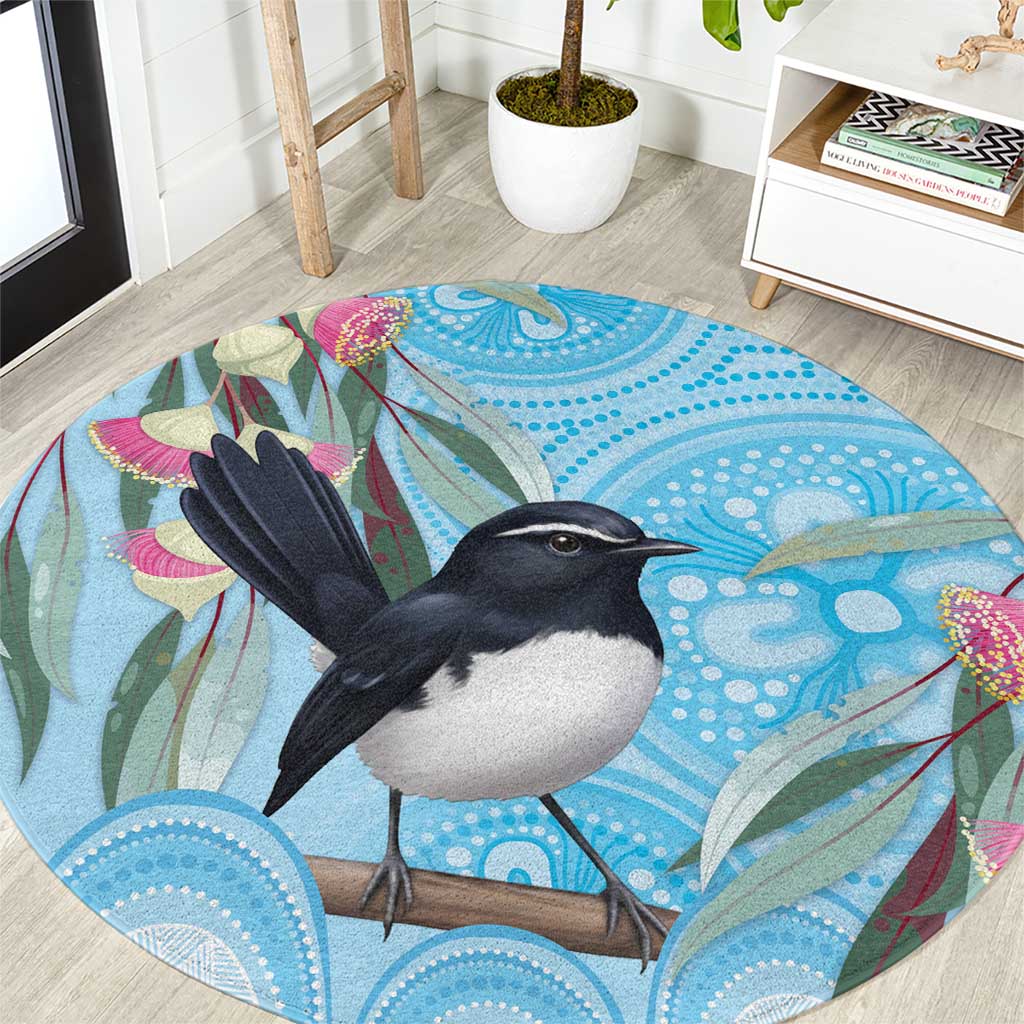 Willie wagtail Australia Round Carpet Eucalyptus Blossoms Aboriginal Art - Aussie Hoodie