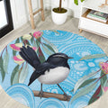 Willie wagtail Australia Round Carpet Eucalyptus Blossoms Aboriginal Art - Aussie Hoodie