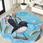 Willie wagtail Australia Round Carpet Eucalyptus Blossoms Aboriginal Art - Aussie Hoodie
