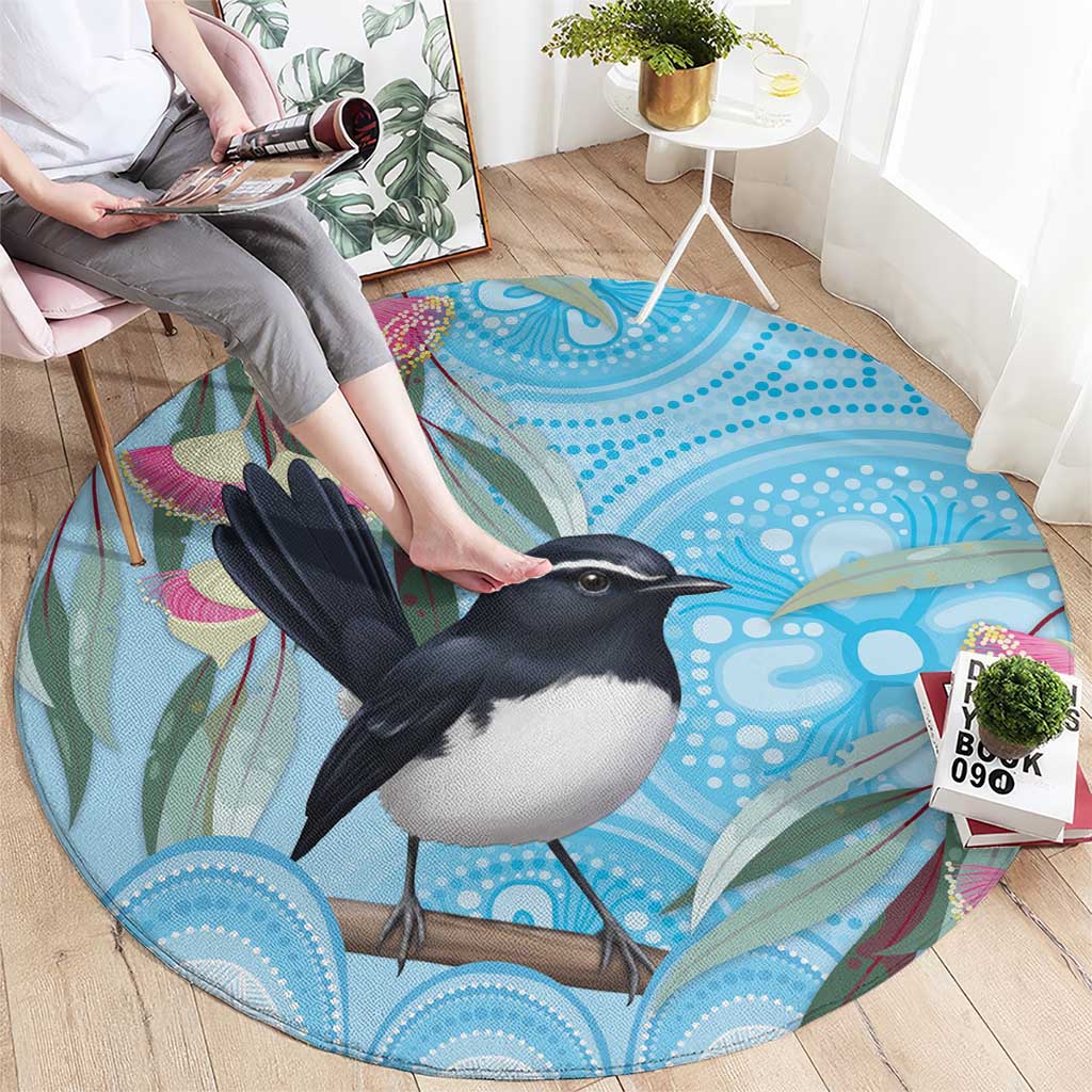 Willie wagtail Australia Round Carpet Eucalyptus Blossoms Aboriginal Art - Aussie Hoodie