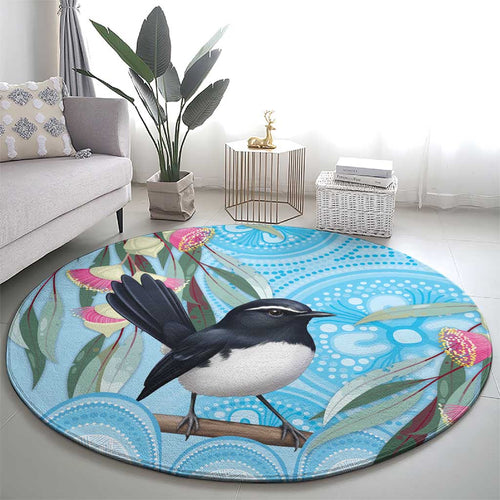 Willie wagtail Australia Round Carpet Eucalyptus Blossoms Aboriginal Art - Aussie Hoodie