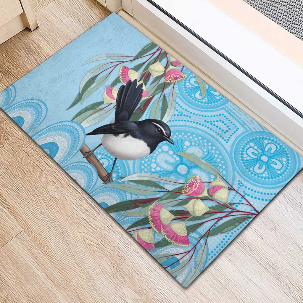 Willie wagtail Australia Rubber Doormat Eucalyptus Blossoms Aboriginal Art - Aussie Hoodie