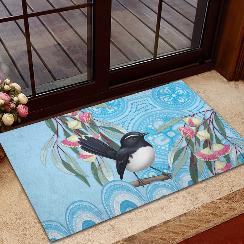 Willie wagtail Australia Rubber Doormat Eucalyptus Blossoms Aboriginal Art - Aussie Hoodie