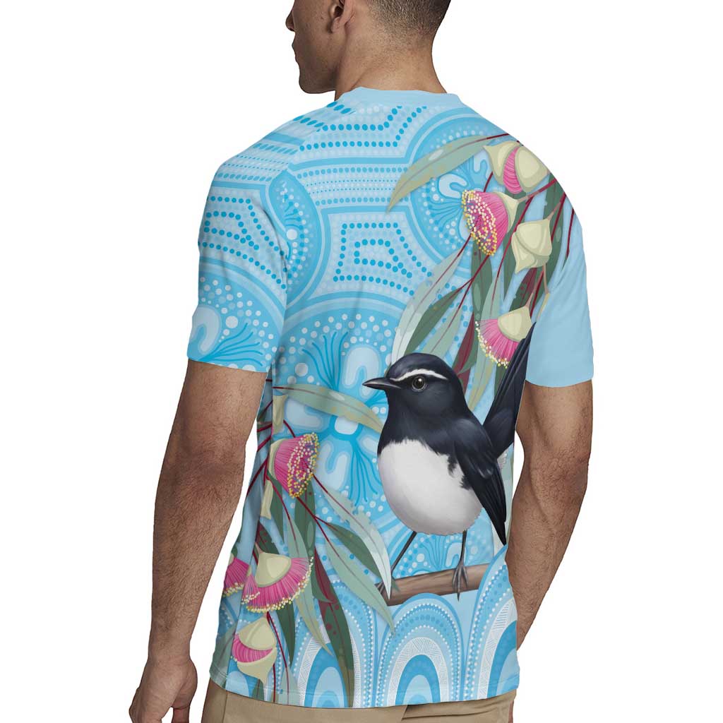 Willie wagtail Australia Rugby Jersey Eucalyptus Blossoms Aboriginal Art - Aussie Hoodie