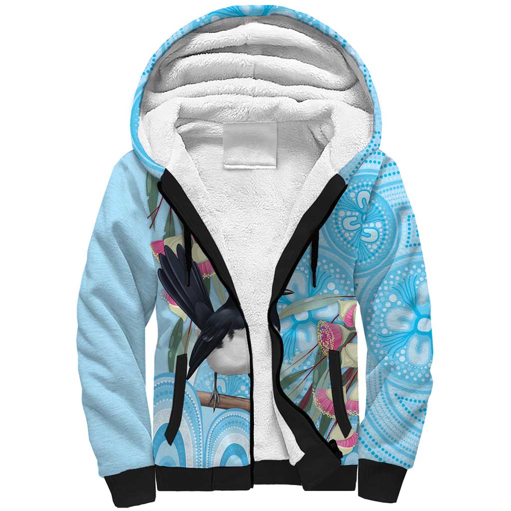 Willie wagtail Australia Sherpa Hoodie Eucalyptus Blossoms Aboriginal Art - Aussie Hoodie