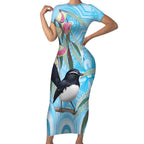 Willie wagtail Australia Short Sleeve Bodycon Dress Eucalyptus Blossoms Aboriginal Art - Aussie Hoodie