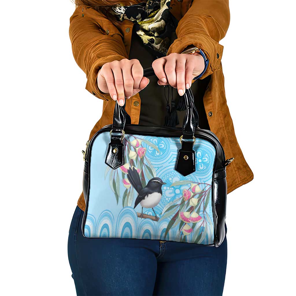 Willie wagtail Australia Shoulder Handbag Eucalyptus Blossoms Aboriginal Art - Aussie Hoodie