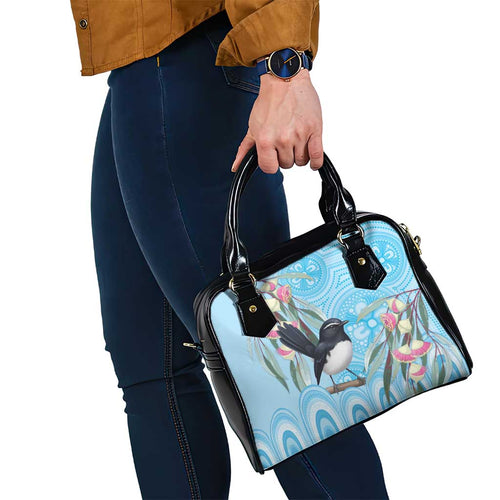 Willie wagtail Australia Shoulder Handbag Eucalyptus Blossoms Aboriginal Art - Aussie Hoodie